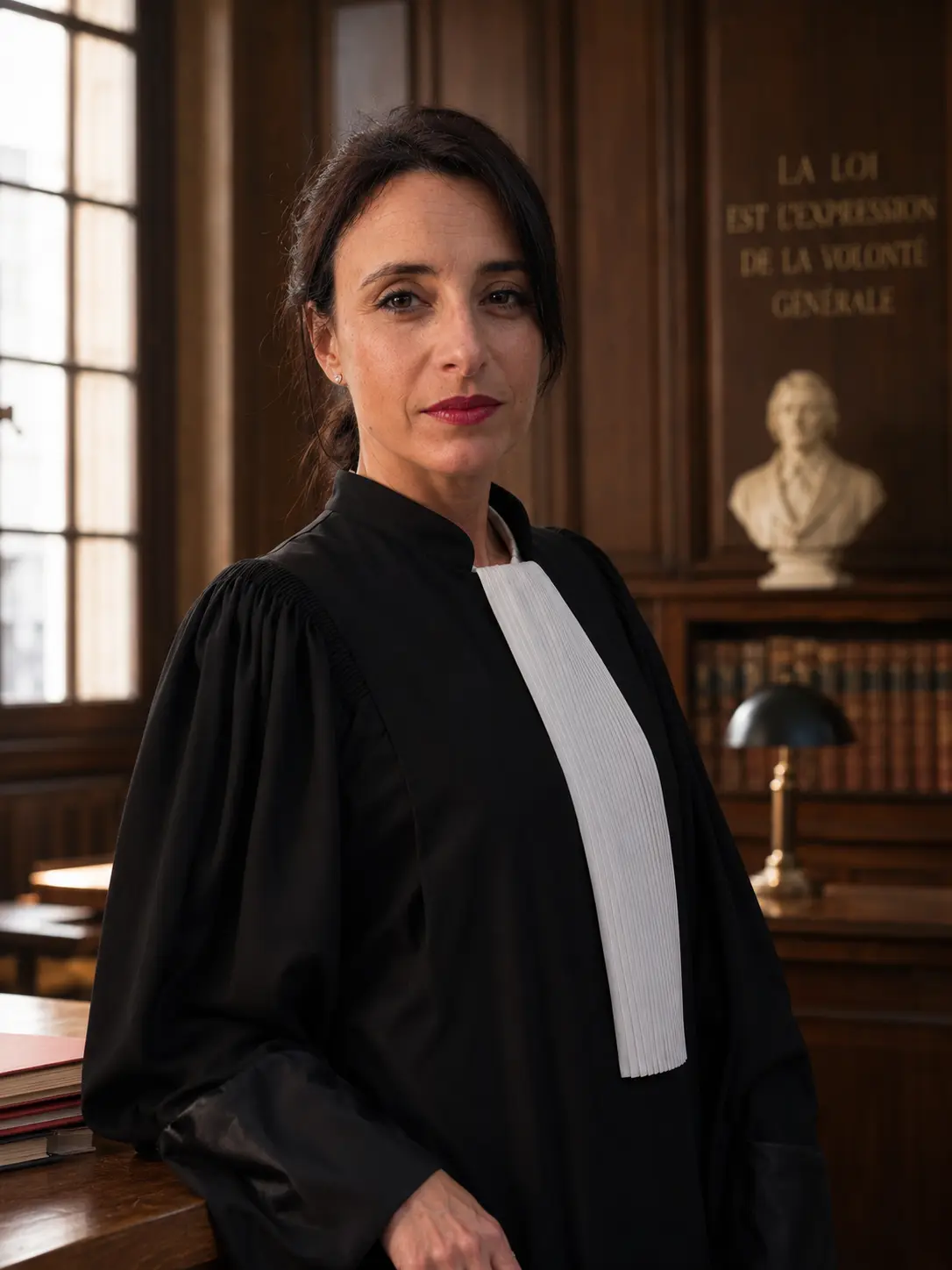 Me Cédrine Raybaud en robe d’avocate