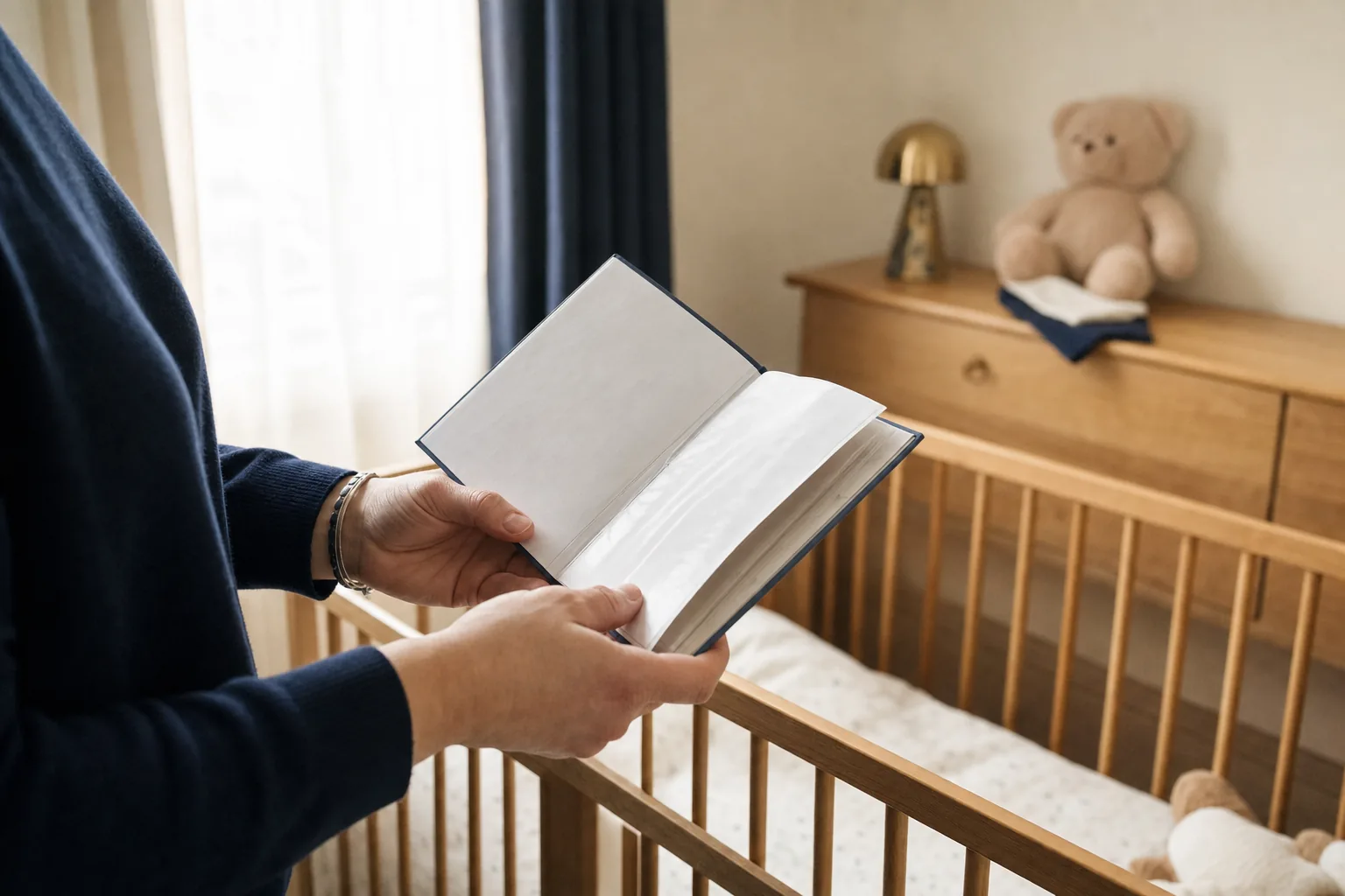 Livret de famille ouvert près d’un berceau, établissement de la filiation